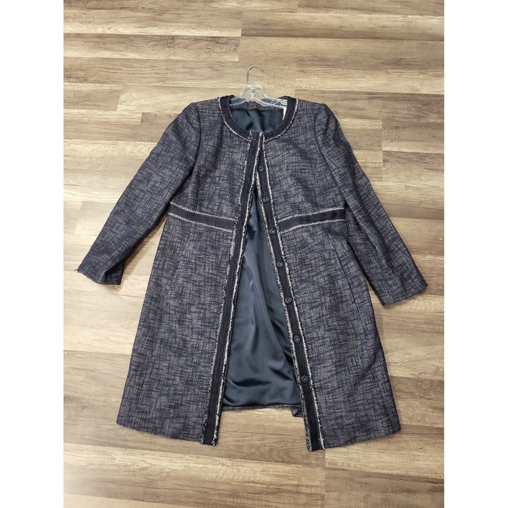 Elie Tahari Tweed Like Long Coat, Blue, Size 10